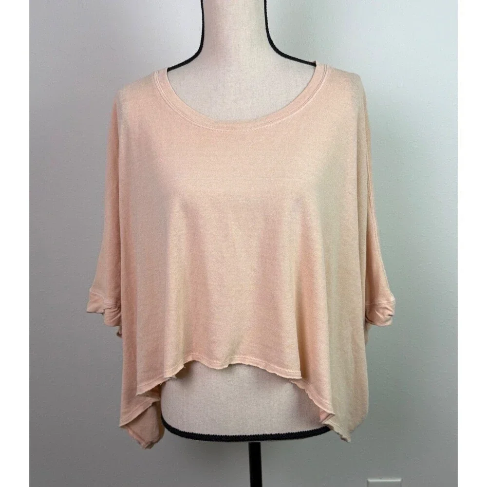 Free People We The Free Oversize Boxy Crop Tee Medium Peach Boho Artsy Casual